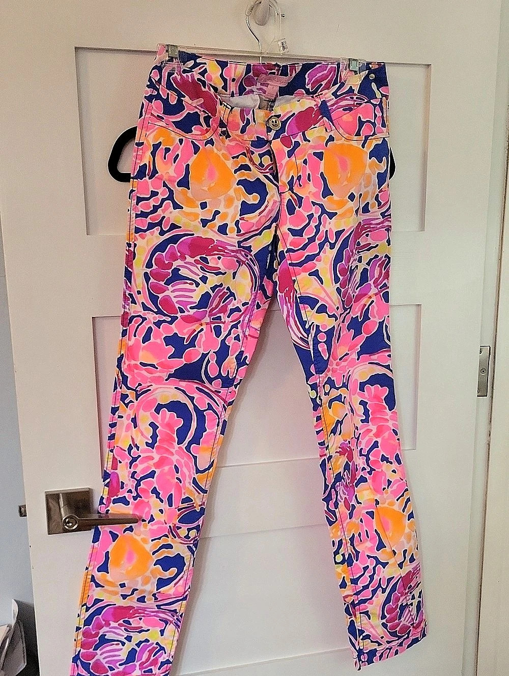 Lilly Pulitzer Abstract Print Skinny Pants Pink & Blue Size 0